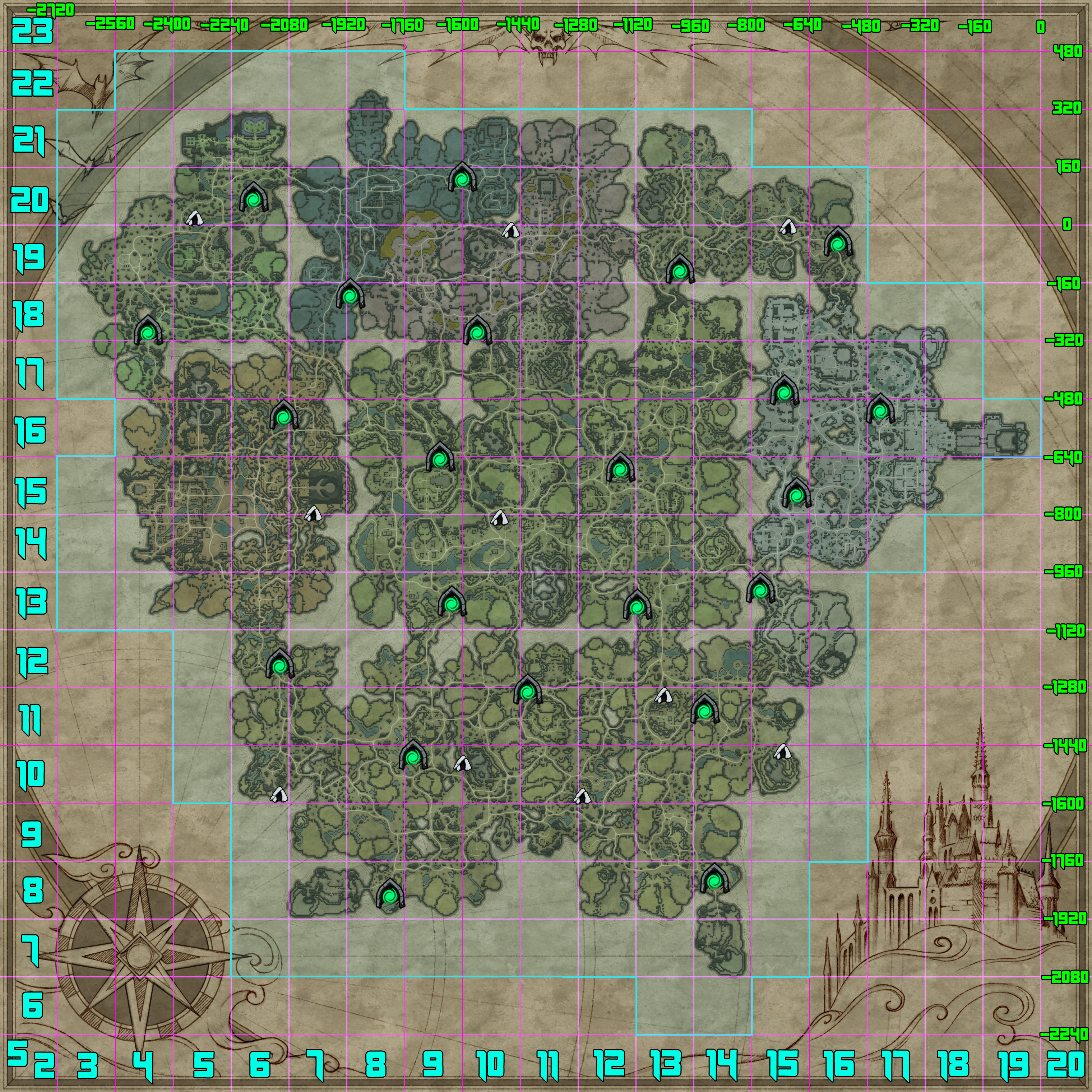 Coordinate grid, waygates and buildable areas